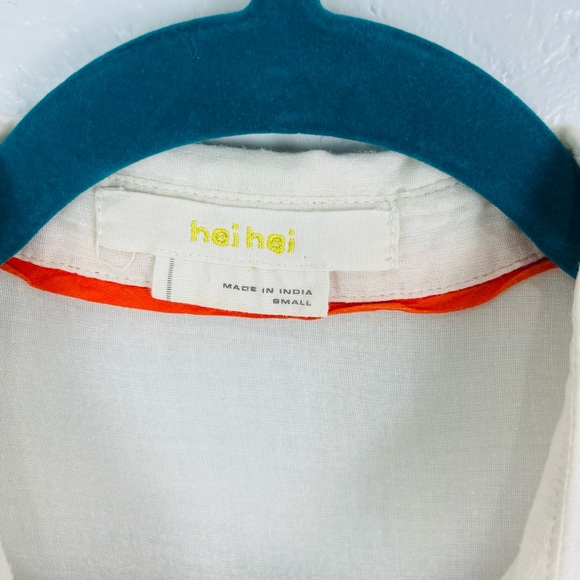 Anthropologie Hei Hei Striped Collar Button Down Sheer Cream Peach Blouse - Picture 4 of 6